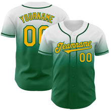 Load image into Gallery viewer, Custom White Gold-Kelly Green Authentic Fade Fashion Baseball Jersey

