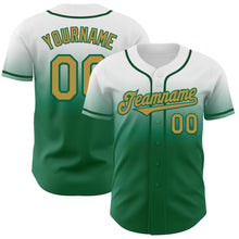 Load image into Gallery viewer, Custom White Old Gold-Kelly Green Authentic Fade Fashion Baseball Jersey
