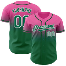 Load image into Gallery viewer, Custom Pink Kelly Green-White Authentic Fade Fashion Baseball Jersey
