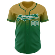 Load image into Gallery viewer, Custom Old Gold Kelly Green-White Authentic Fade Fashion Baseball Jersey
