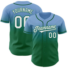 Load image into Gallery viewer, Custom Light Blue White-Kelly Green Authentic Fade Fashion Baseball Jersey
