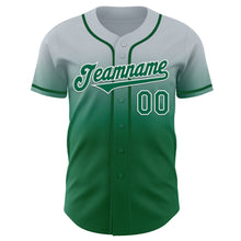 Load image into Gallery viewer, Custom Silver Kelly Green-White Authentic Fade Fashion Baseball Jersey
