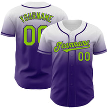 Load image into Gallery viewer, Custom White Neon Green-Purple Authentic Fade Fashion Baseball Jersey
