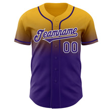 Load image into Gallery viewer, Custom Gold Purple-White Authentic Fade Fashion Baseball Jersey
