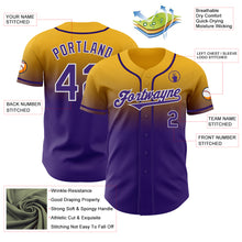 Load image into Gallery viewer, Custom Gold Purple-White Authentic Fade Fashion Baseball Jersey
