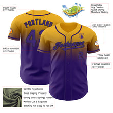 Load image into Gallery viewer, Custom Gold Purple-Black Authentic Fade Fashion Baseball Jersey
