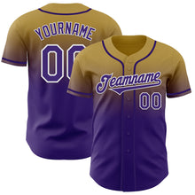 Load image into Gallery viewer, Custom Old Gold Purple-White Authentic Fade Fashion Baseball Jersey
