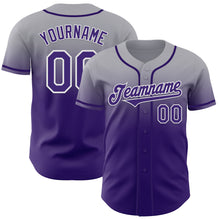 Load image into Gallery viewer, Custom Gray Purple-White Authentic Fade Fashion Baseball Jersey
