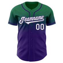 Load image into Gallery viewer, Custom Kelly Green White-Purple Authentic Fade Fashion Baseball Jersey
