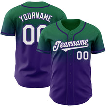 Load image into Gallery viewer, Custom Kelly Green White-Purple Authentic Fade Fashion Baseball Jersey
