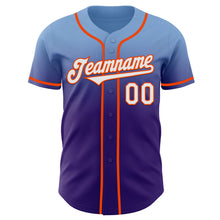 Load image into Gallery viewer, Custom Light Blue White Purple-Orange Authentic Fade Fashion Baseball Jersey
