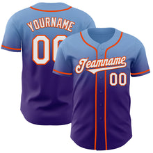 Load image into Gallery viewer, Custom Light Blue White Purple-Orange Authentic Fade Fashion Baseball Jersey
