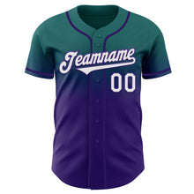Load image into Gallery viewer, Custom Teal White-Purple Authentic Fade Fashion Baseball Jersey
