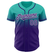 Load image into Gallery viewer, Custom Aqua Purple-White Authentic Fade Fashion Baseball Jersey
