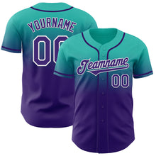 Load image into Gallery viewer, Custom Aqua Purple-White Authentic Fade Fashion Baseball Jersey

