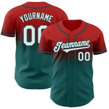 Load image into Gallery viewer, Custom Red White-Teal Authentic Fade Fashion Baseball Jersey
