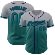Load image into Gallery viewer, Custom Gray Teal-Navy Authentic Fade Fashion Baseball Jersey
