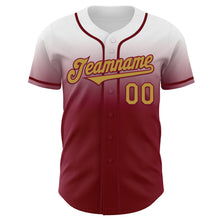 Load image into Gallery viewer, Custom White Old Gold-Crimson Authentic Fade Fashion Baseball Jersey
