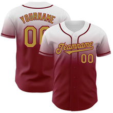 Load image into Gallery viewer, Custom White Old Gold-Crimson Authentic Fade Fashion Baseball Jersey
