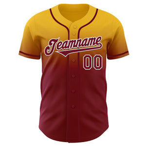 Custom Gold Crimson-White Authentic Fade Fashion Baseball Jersey