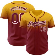 Load image into Gallery viewer, Custom Gold Crimson-White Authentic Fade Fashion Baseball Jersey

