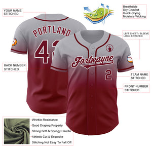 Custom Gray Crimson-White Authentic Fade Fashion Baseball Jersey