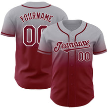 Load image into Gallery viewer, Custom Gray Crimson-White Authentic Fade Fashion Baseball Jersey
