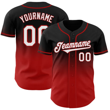 Custom Black White-Red Authentic Fade Fashion Baseball Jersey