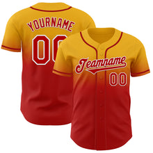 Load image into Gallery viewer, Custom Gold Red-White Authentic Fade Fashion Baseball Jersey
