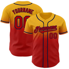 Load image into Gallery viewer, Custom Gold Red-Navy Authentic Fade Fashion Baseball Jersey
