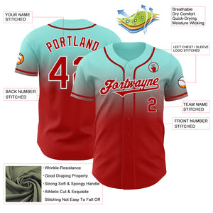 Custom Ice Blue Red-White Authentic Fade Fashion Baseball Jersey