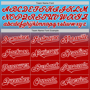 Custom Sky Blue Red-White Authentic Fade Fashion Baseball Jersey