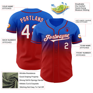 Custom Thunder Blue White-Red Authentic Fade Fashion Baseball Jersey