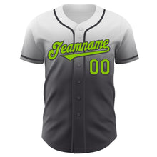 Load image into Gallery viewer, Custom White Neon Green-Steel Gray Authentic Fade Fashion Baseball Jersey
