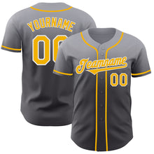 Load image into Gallery viewer, Custom Gray Gold Steel Gray-White Authentic Fade Fashion Baseball Jersey
