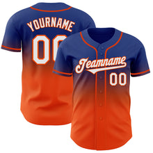 Load image into Gallery viewer, Custom Royal White-Orange Authentic Fade Fashion Baseball Jersey
