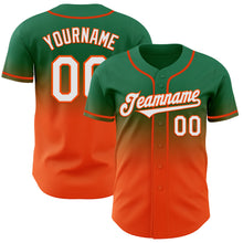 Load image into Gallery viewer, Custom Kelly Green White-Orange Authentic Fade Fashion Baseball Jersey
