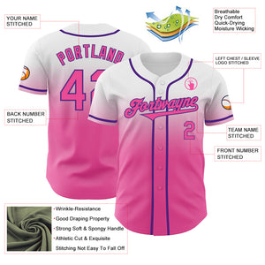 Custom White Pink-Purple Authentic Fade Fashion Baseball Jersey