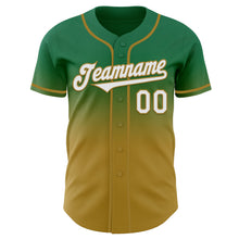 Load image into Gallery viewer, Custom Kelly Green White-Old Gold Authentic Fade Fashion Baseball Jersey
