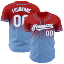 Load image into Gallery viewer, Custom Red White-Light Blue Authentic Fade Fashion Baseball Jersey

