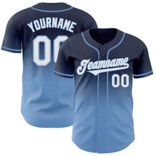 Load image into Gallery viewer, Custom Navy White-Light Blue Authentic Fade Fashion Baseball Jersey
