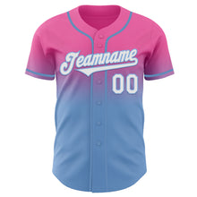 Load image into Gallery viewer, Custom Pink White-Light Blue Authentic Fade Fashion Baseball Jersey
