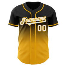 Load image into Gallery viewer, Custom Black White-Gold Authentic Fade Fashion Baseball Jersey
