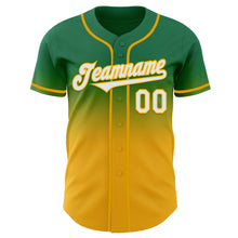 Load image into Gallery viewer, Custom Kelly Green White-Gold Authentic Fade Fashion Baseball Jersey
