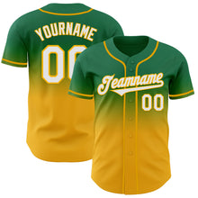 Load image into Gallery viewer, Custom Kelly Green White-Gold Authentic Fade Fashion Baseball Jersey

