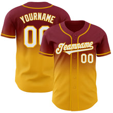 Load image into Gallery viewer, Custom Crimson White-Gold Authentic Fade Fashion Baseball Jersey
