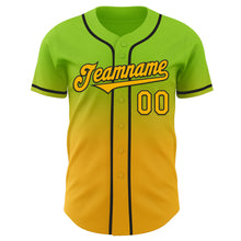 Load image into Gallery viewer, Custom Neon Green Gold-Black Authentic Fade Fashion Baseball Jersey
