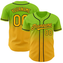 Load image into Gallery viewer, Custom Neon Green Gold-Black Authentic Fade Fashion Baseball Jersey

