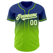 Load image into Gallery viewer, Custom Royal White-Neon Green Authentic Fade Fashion Baseball Jersey
