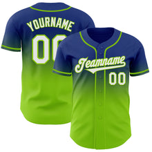 Load image into Gallery viewer, Custom Royal White-Neon Green Authentic Fade Fashion Baseball Jersey
